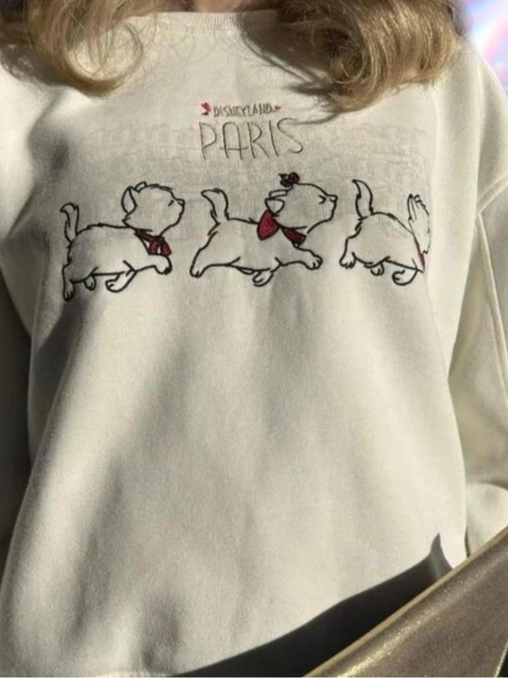 Disney Cream Crewneck Sweatshirt with Marie Aristocats Embroidered on front - Picture 2 of 6